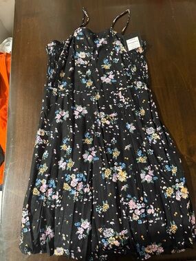 art class Black Floral Sundress with Pink Blue & Yellow Flowers